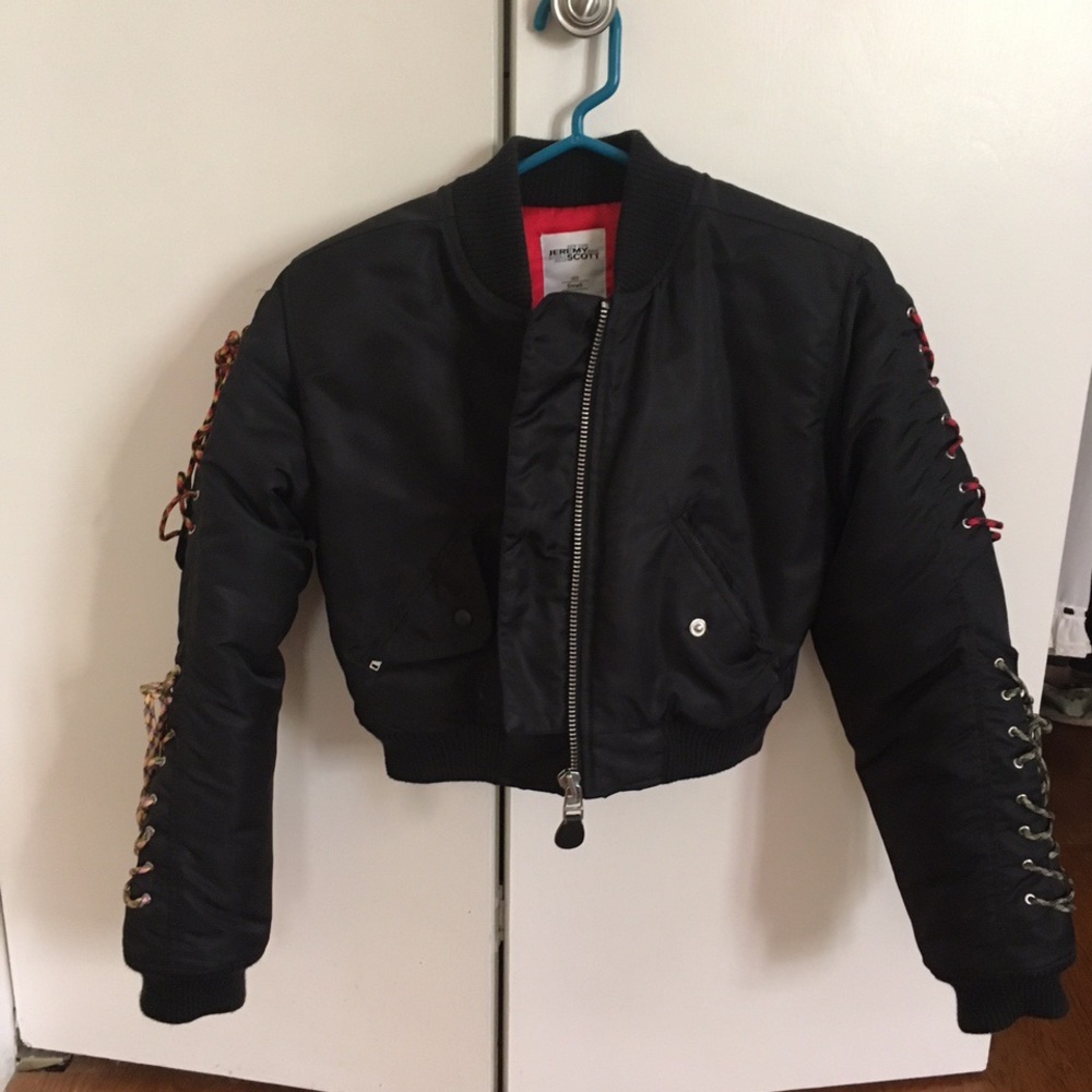 Jeremy Scott adidas lace bomber crop jacket black